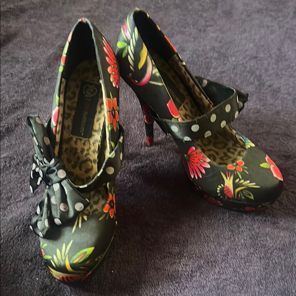 Bordello Black and Red Heels with Bold Design